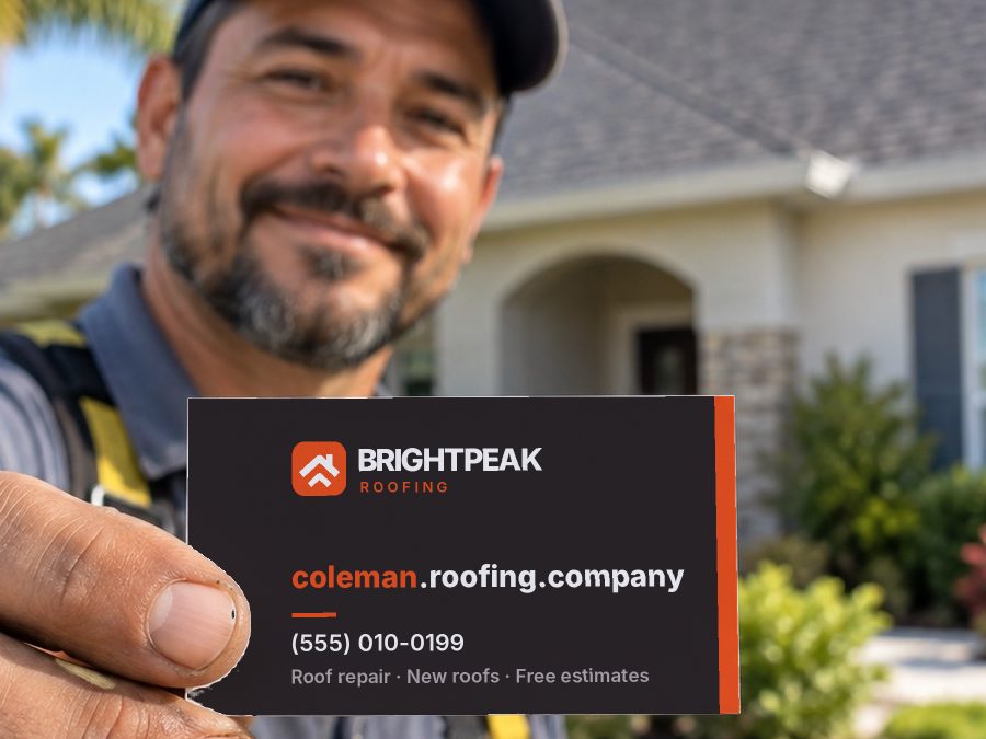 coleman.roofing.company on a roofer's business card