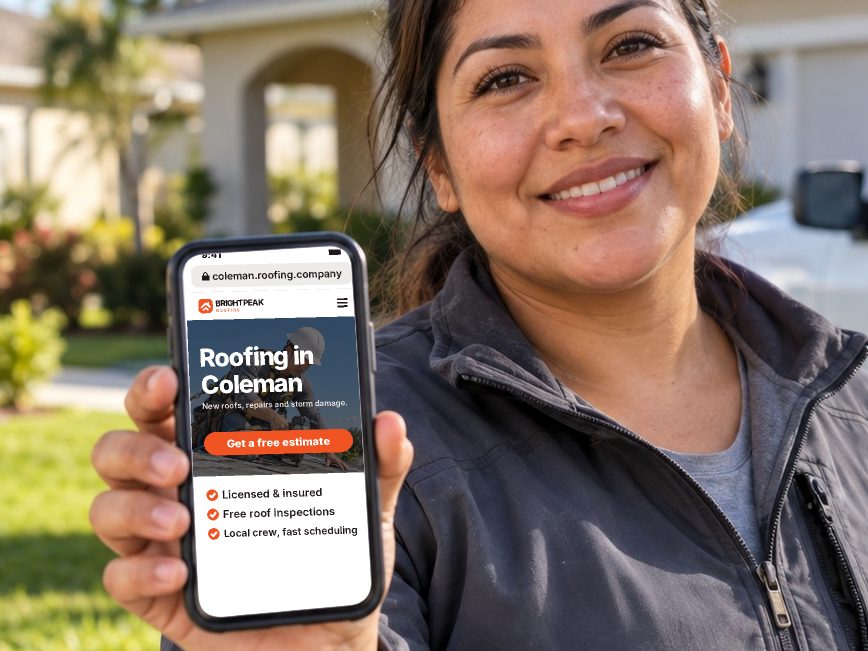 coleman.roofing.company open in a phone browser
