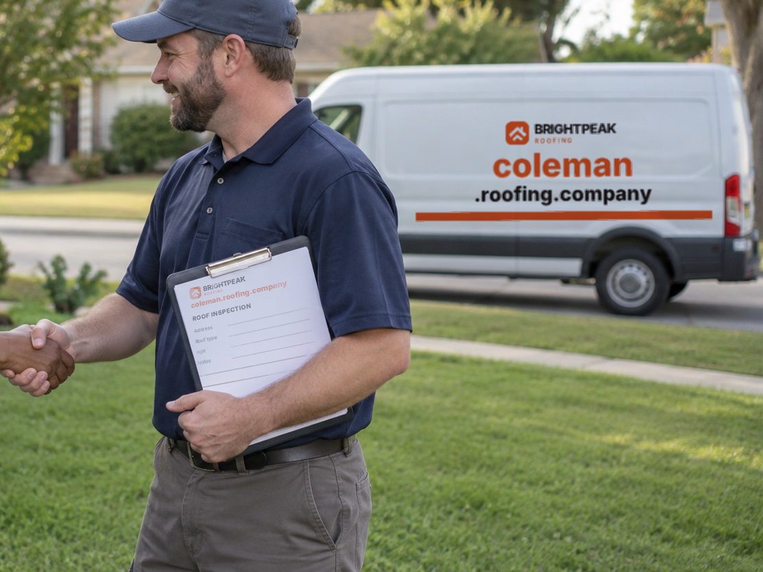 coleman.roofing.company on a roofing van and an inspection form
